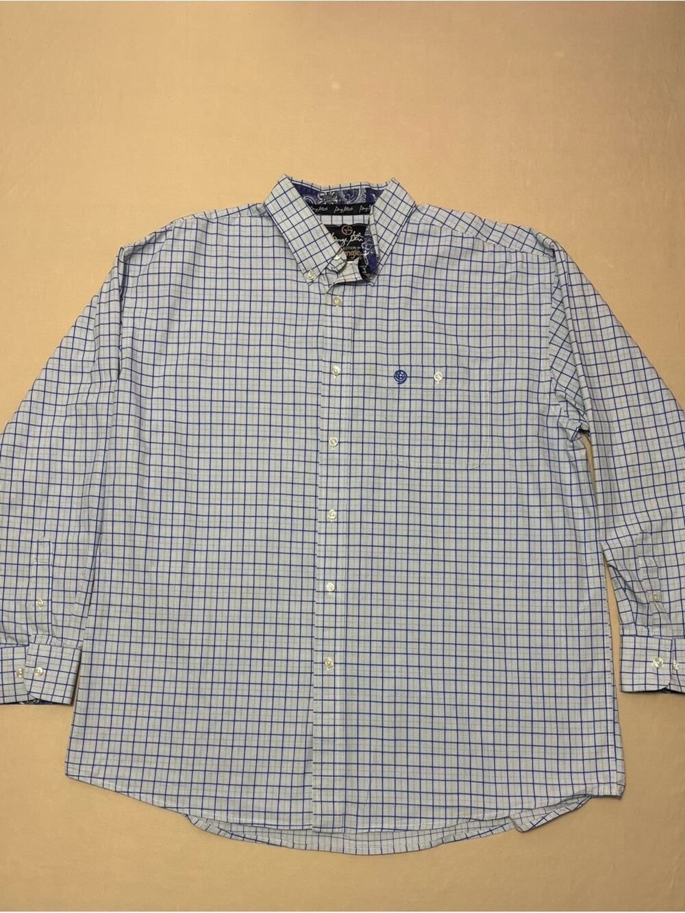 Wrangler George Straight Collection Men’s White Blue Windowpane Shirt Size XXL